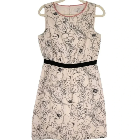Ann Taylor LOFT Cream Peach‎ Black Floral Dress Size MP - Picture 8 of 8